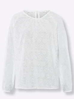Langarm-Bluse mit Lochstickerei