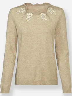 Langarm-Pullover mit Glitzersteinchen