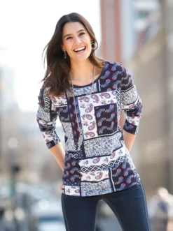 Langarmshirt im Patchwork-Dessin
