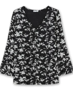 Langarmshirt mit Biesen und Volantärmeln