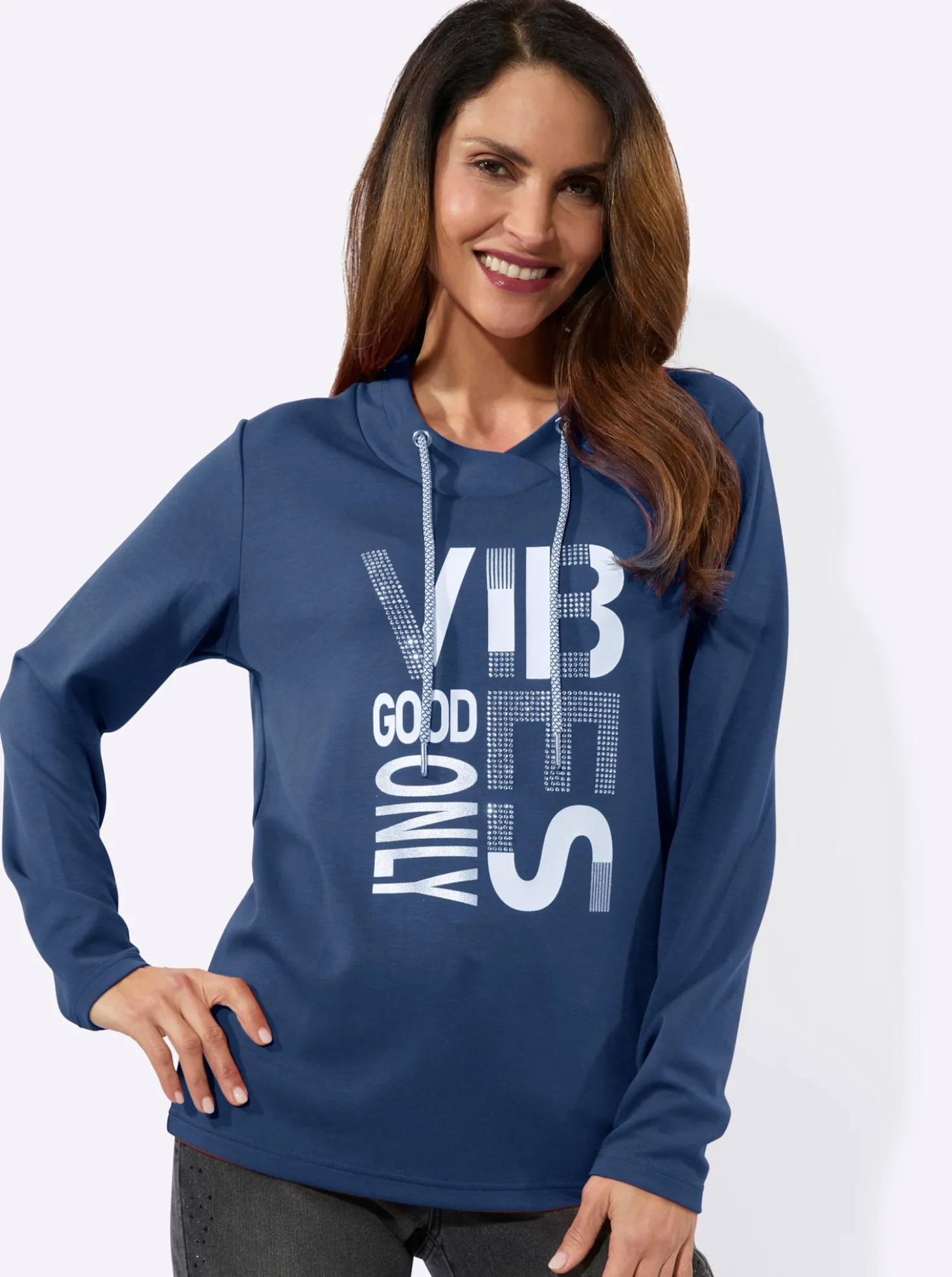 Langarmshirt mit silberfarbigem Print