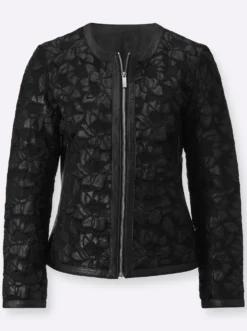 Lederblazer mit applizierten Blüten