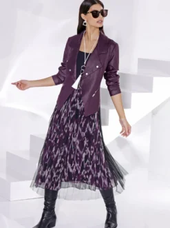 Lederimitat-Blazer mit spitz zulaufendem Saum