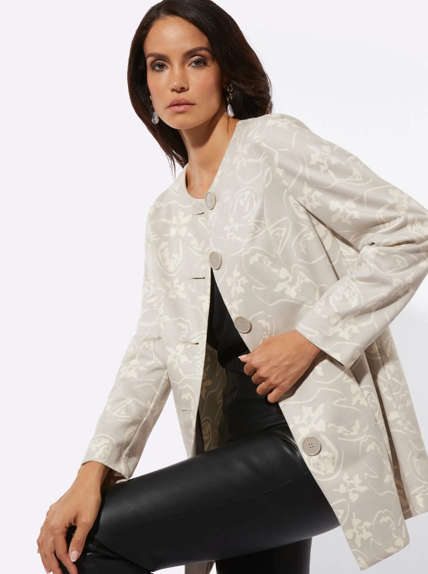 Longblazer aus bedrucktem Veloursleder-Imitat