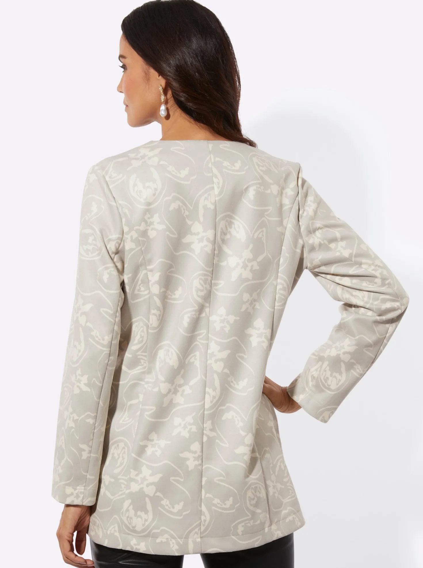 Longblazer aus bedrucktem Veloursleder-Imitat