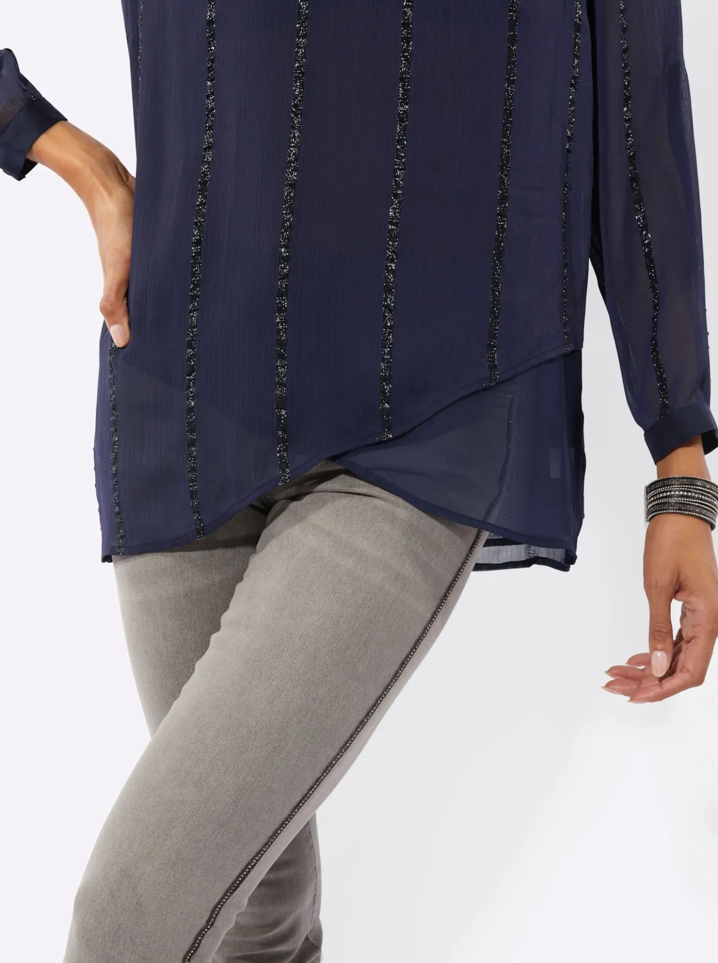 Longbluse mit Glanzstreifen