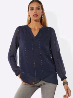 Longbluse mit Glanzstreifen