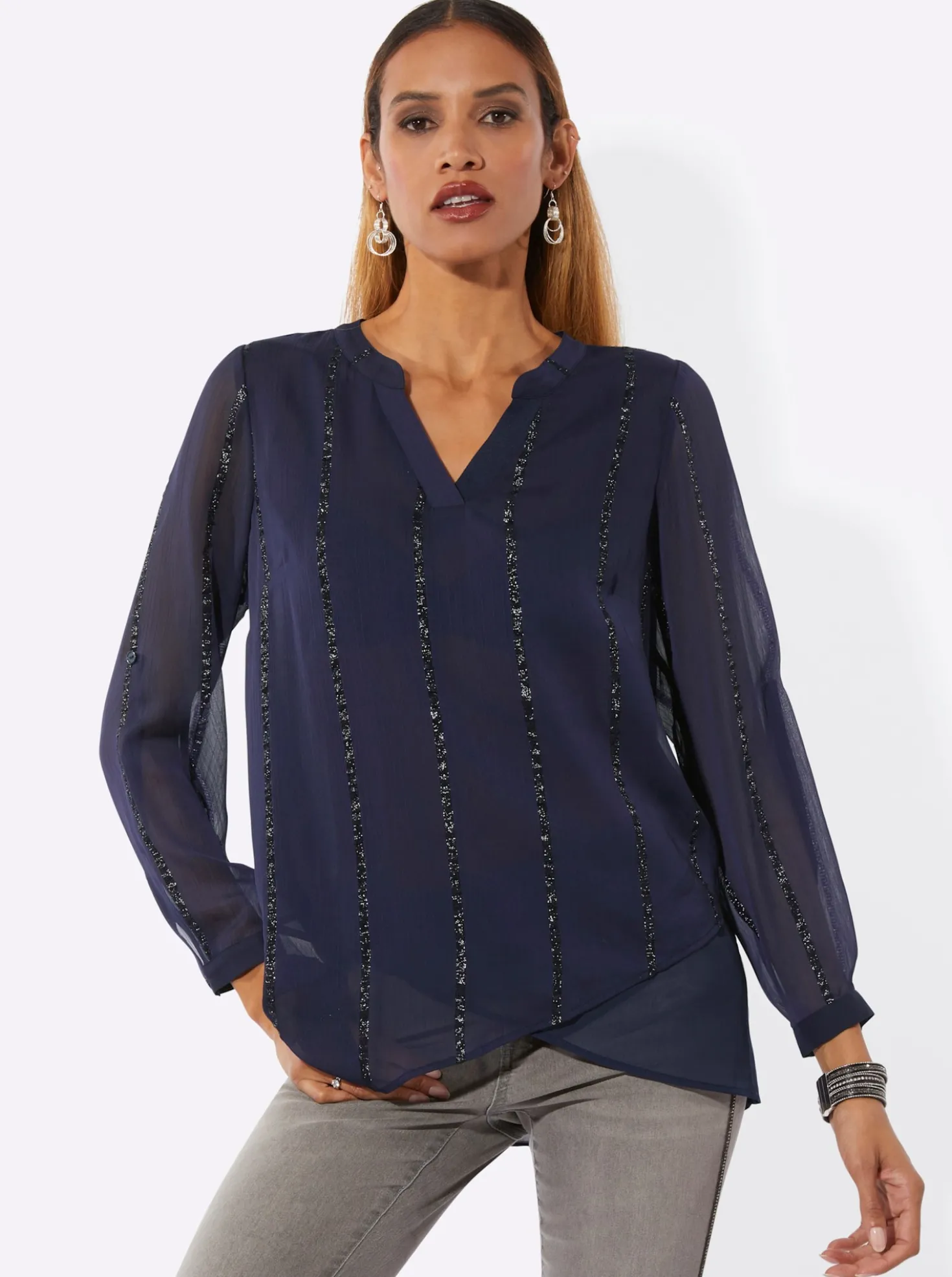 Longbluse mit Glanzstreifen