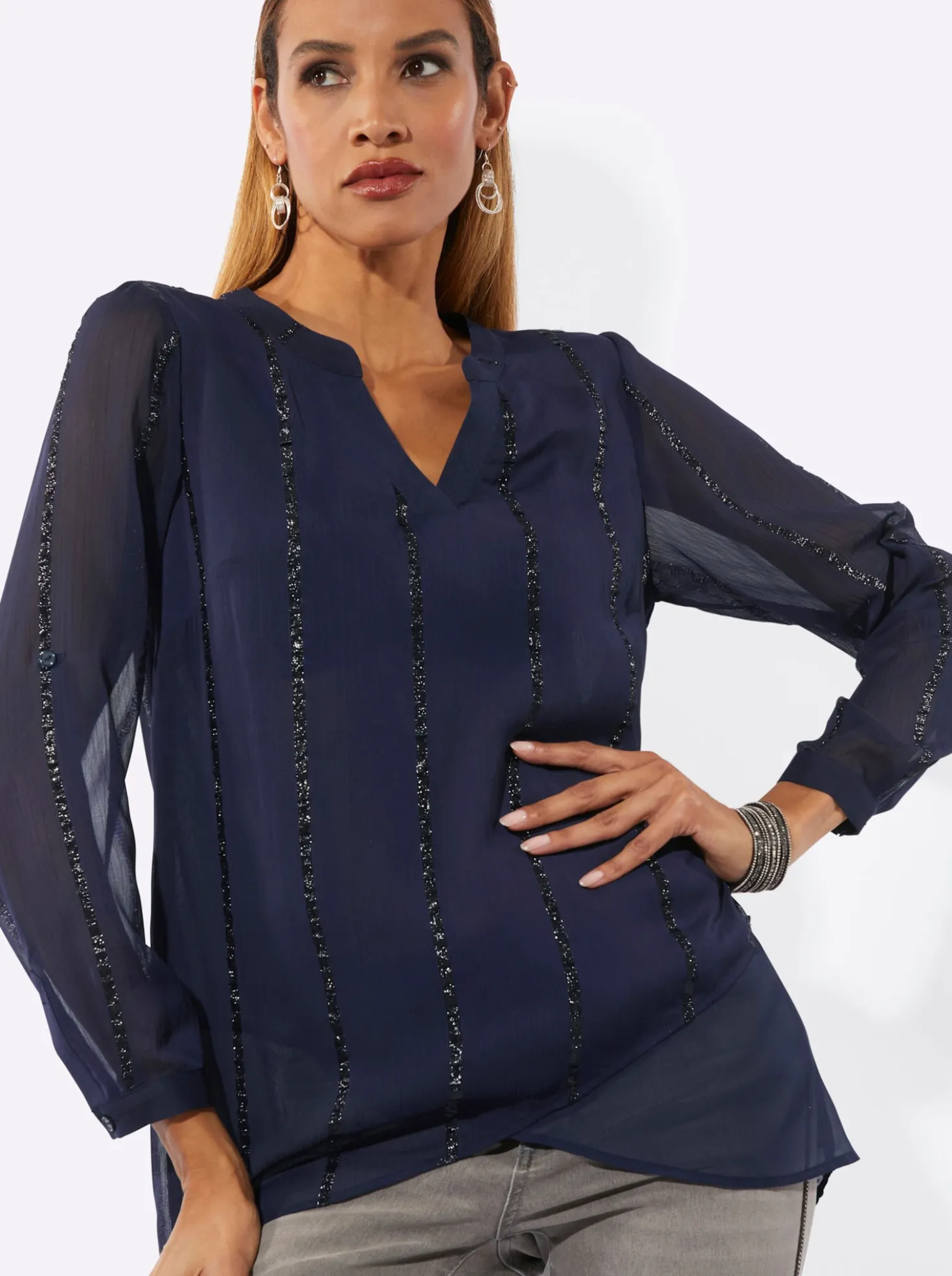 Longbluse mit Glanzstreifen