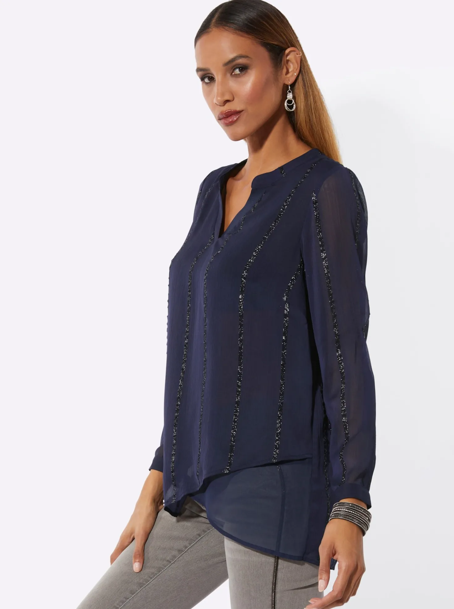 Longbluse mit Glanzstreifen