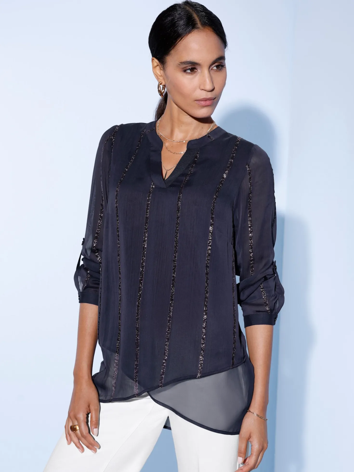 Longbluse mit Glanzstreifen