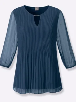 Longbluse mit Plissee-Falten
