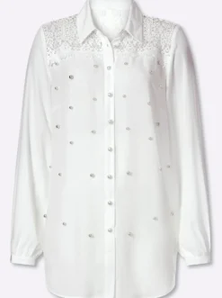 Longbluse mit Spitze und Zierperlen