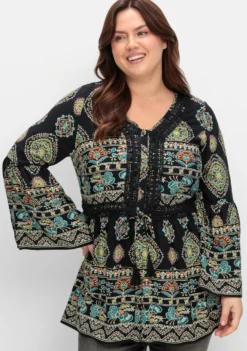 Longbluse mit Trompetenärmeln