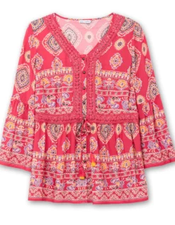 Longbluse mit Trompetenärmeln