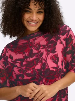Maxikleid im Materialmix, mit Rosendruck