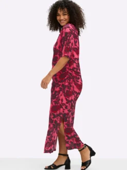 Maxikleid im Materialmix, mit Rosendruck