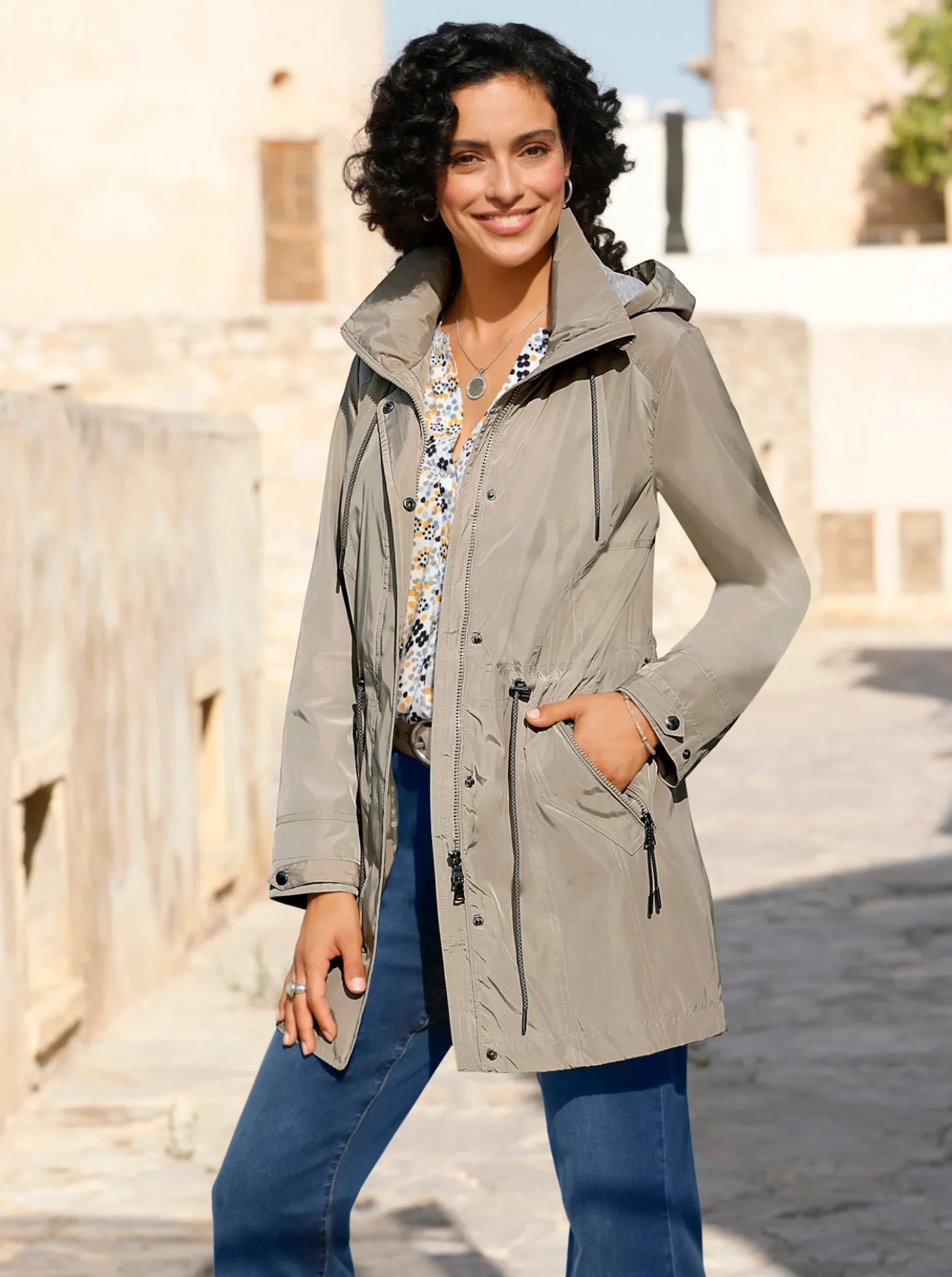 Parka mit Jerseyfutter in Melange-Optik