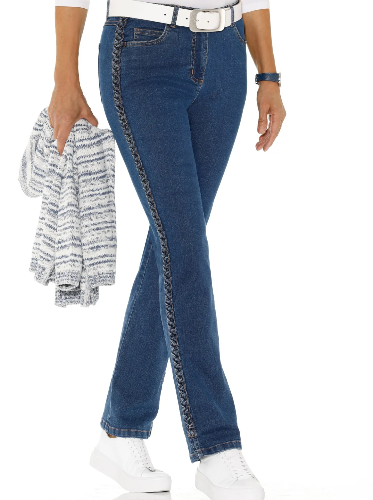 5-Pocket-Jeans mit Flechtverzierung an den Seiten