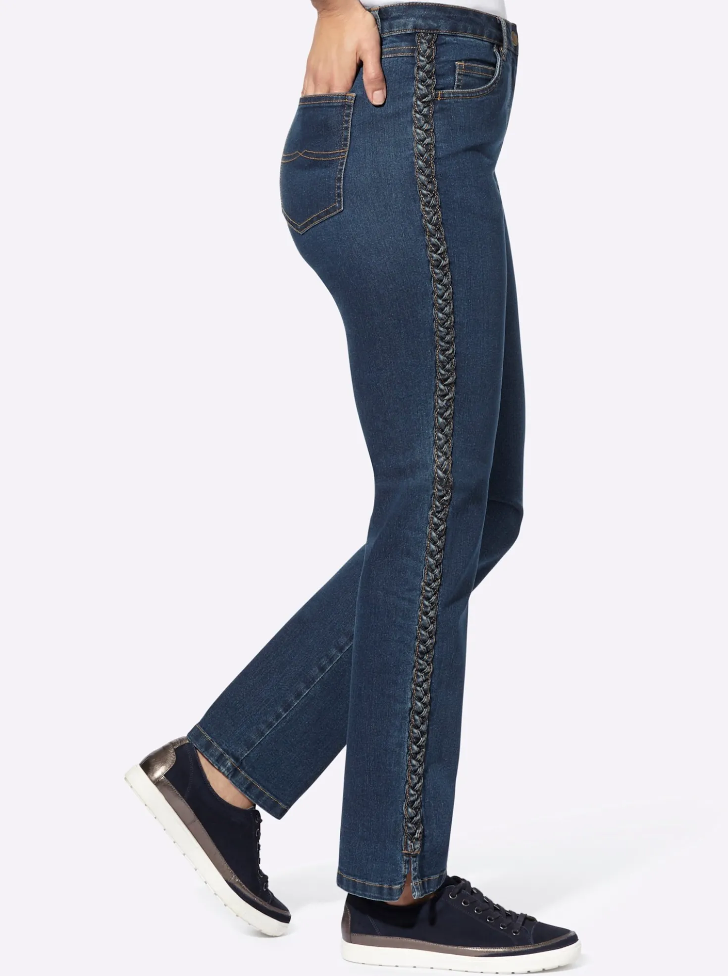 5-Pocket-Jeans mit Flechtverzierung an den Seiten