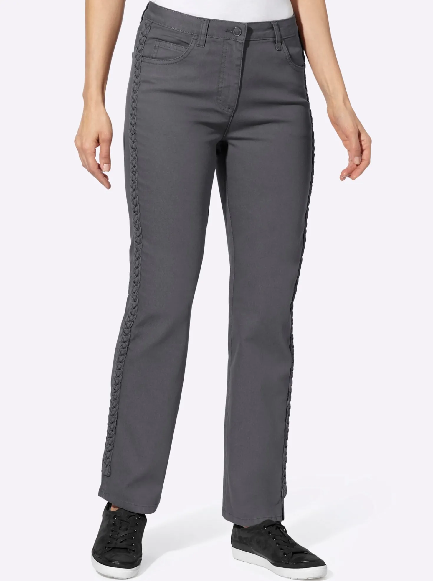 5-Pocket-Jeans mit Flechtverzierung an den Seiten