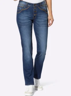 5-Pocket-Jeans mit glitzernden Schmuckknöpfen