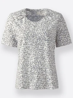 Print-Shirt mit Falten-Verzierung am Ausschnitt