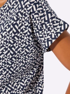 Print-Shirt mit paspeliertem Ausschnitt