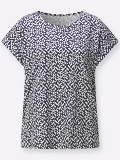 Print-Shirt mit paspeliertem Ausschnitt