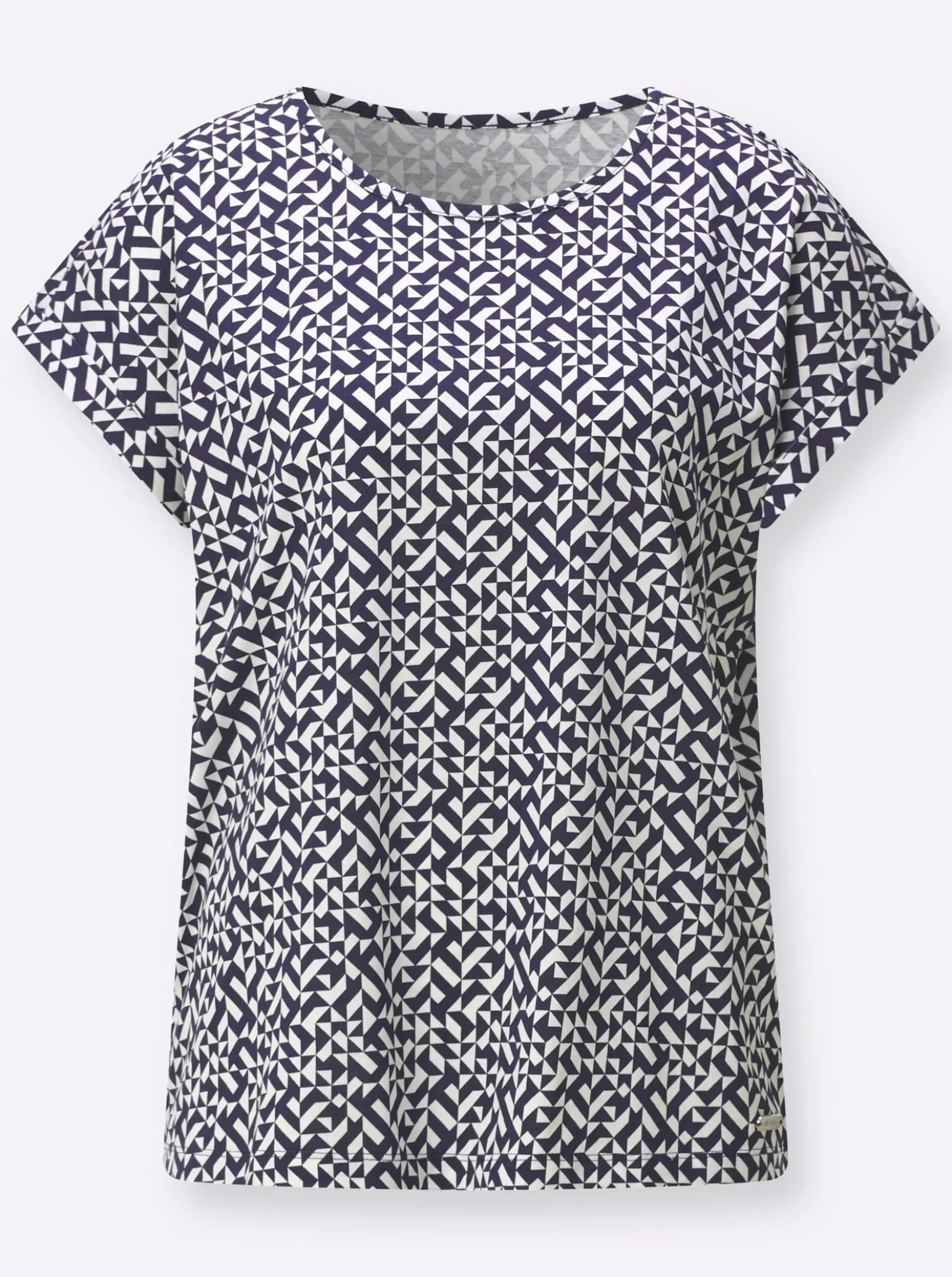 Print-Shirt mit paspeliertem Ausschnitt