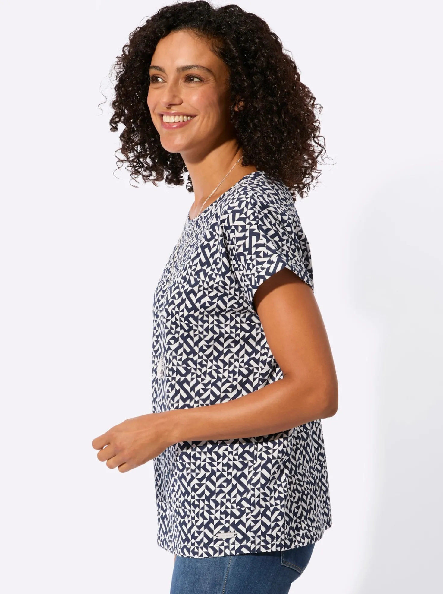 Print-Shirt mit paspeliertem Ausschnitt