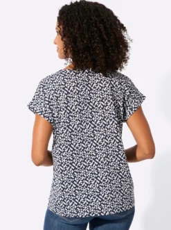 Print-Shirt mit paspeliertem Ausschnitt