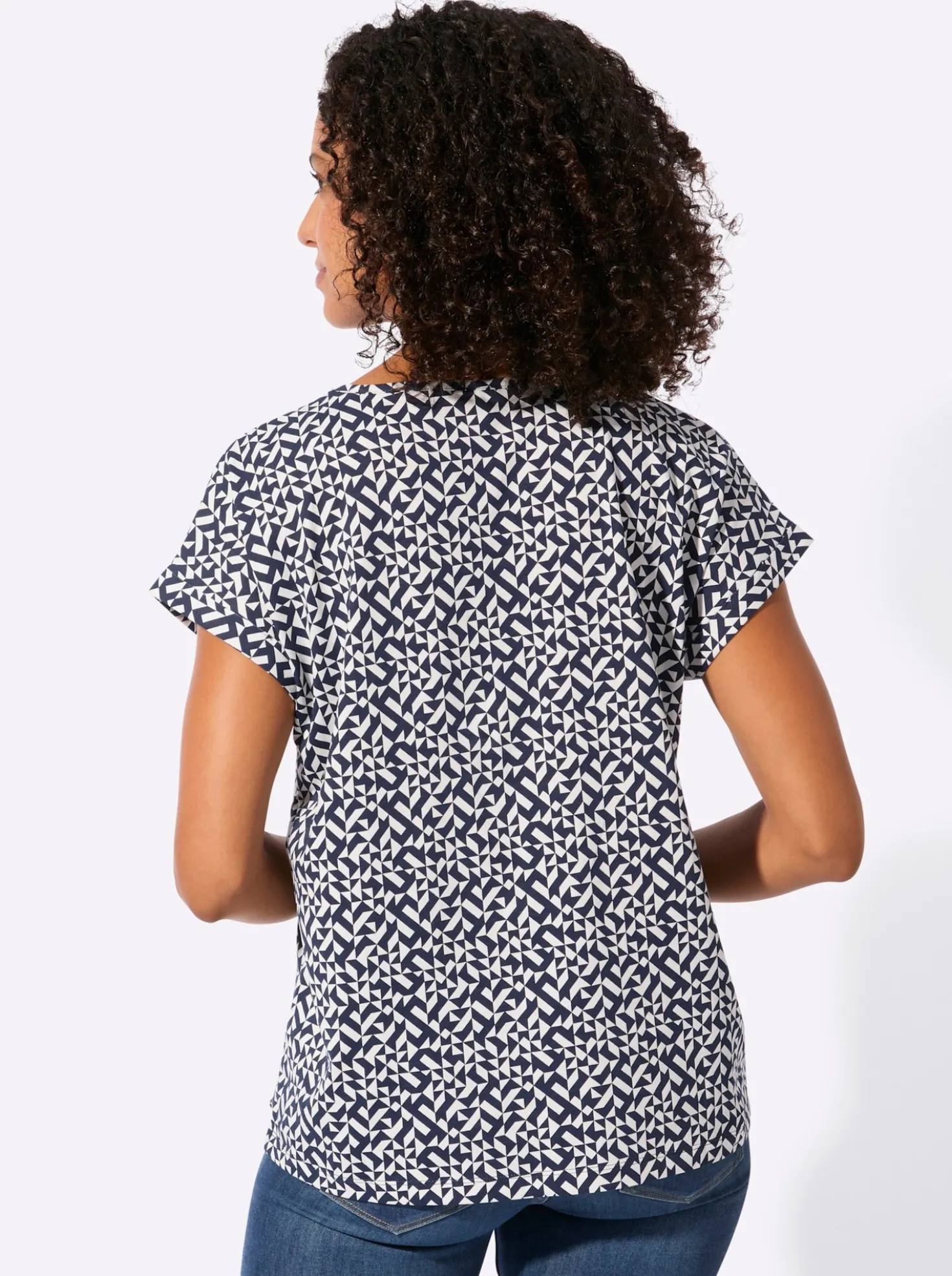 Print-Shirt mit paspeliertem Ausschnitt