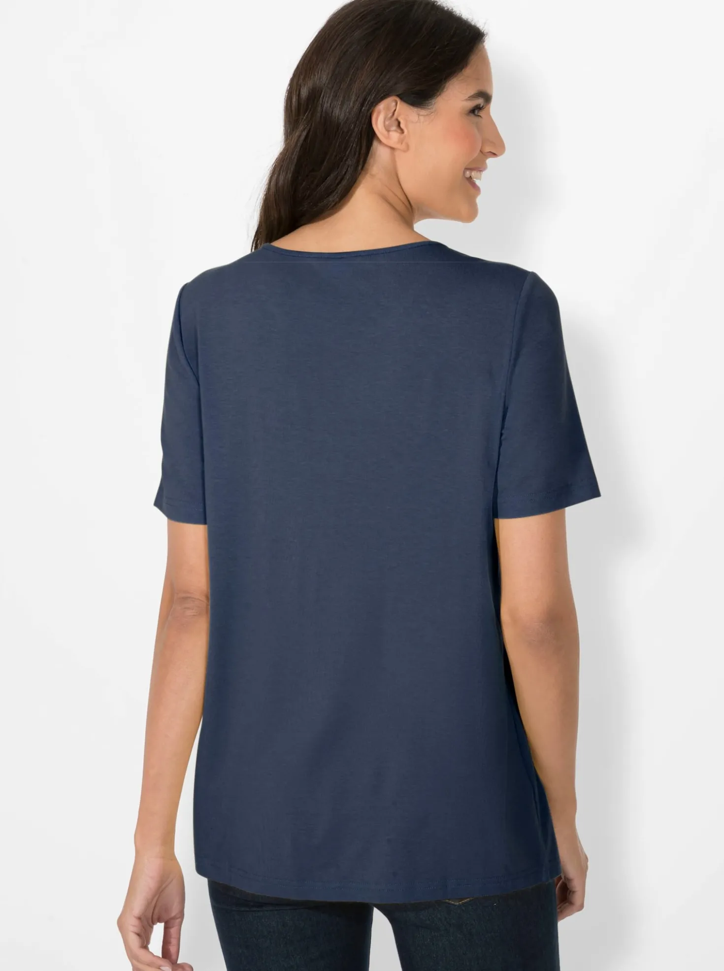 Rundhalsshirt in A-Form mit Falten