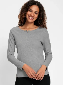 Rundhalsshirt in gerippter Baumwoll-Qualität