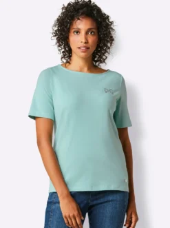 Rundhalsshirt mit Glitzer-Applikation