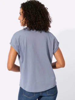 Rundhalsshirt mit Knopfleiste