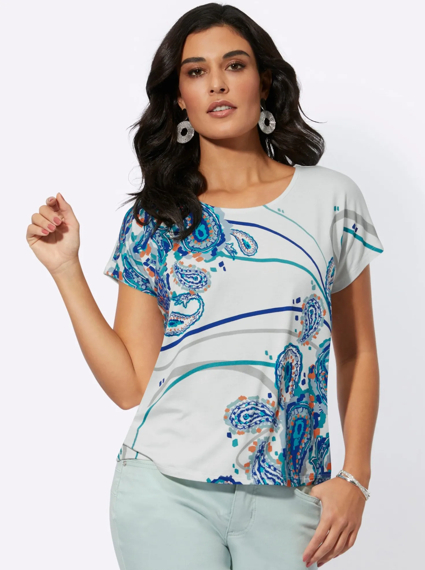 Rundhalsshirt mit platziertem Paisley-Druck