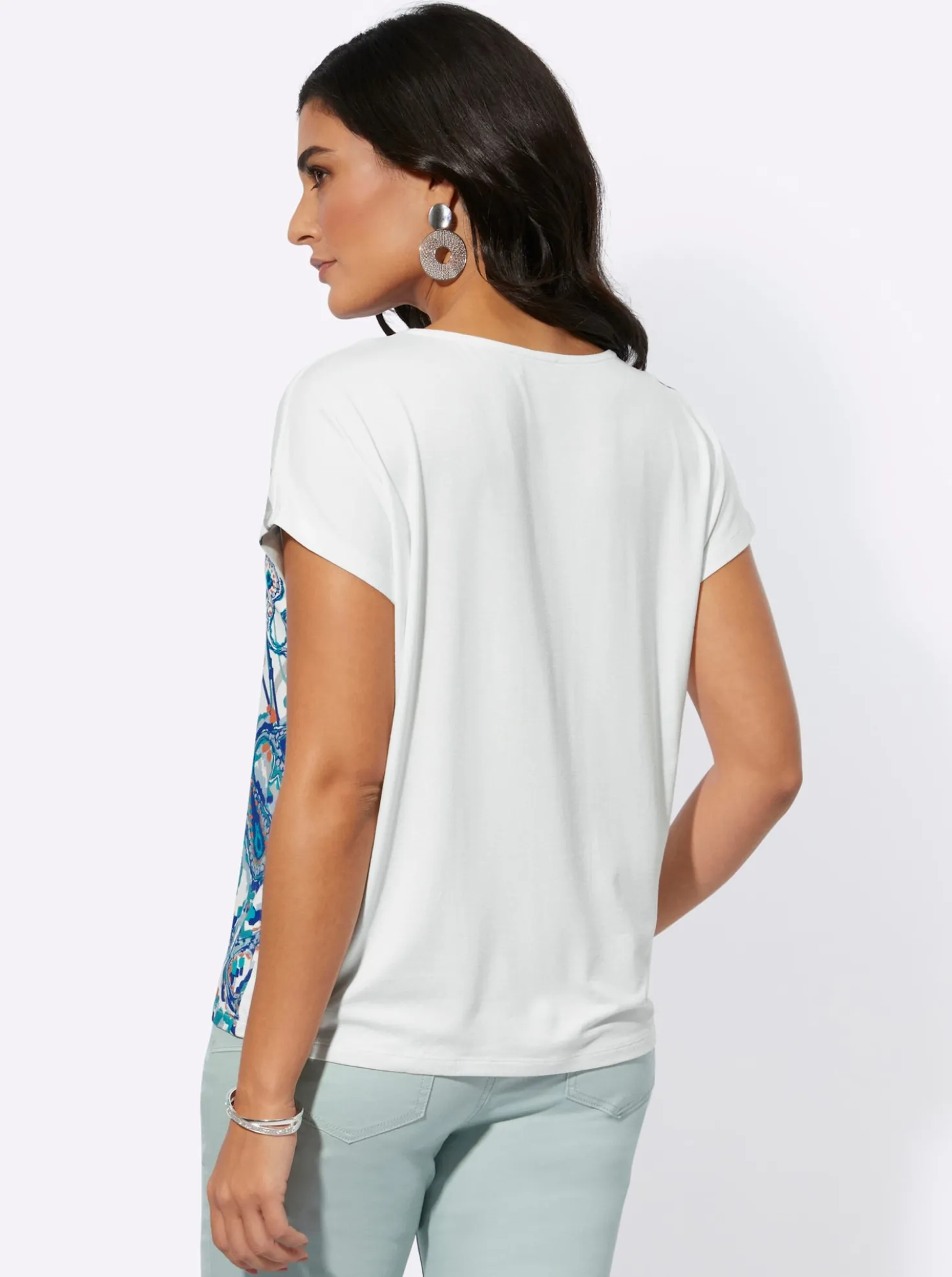 Rundhalsshirt mit platziertem Paisley-Druck
