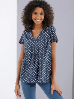 Schlupf-Bluse mit Schwalben-Muster