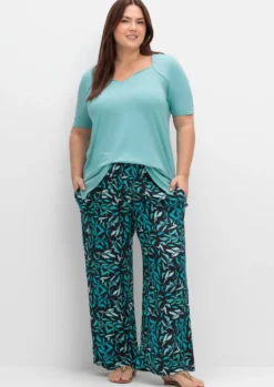 Schlupfhose mit weitem Bein und Blätterprint