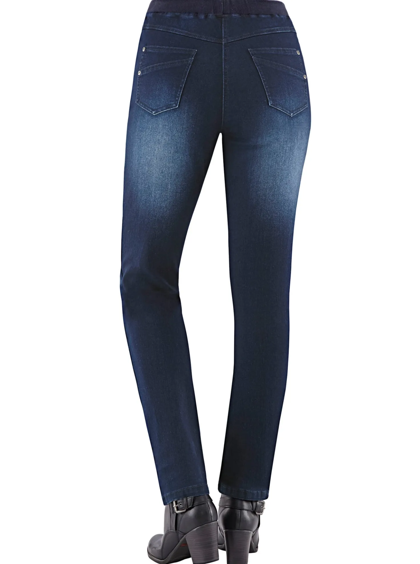 Schlupfjeans mit geripptem Strick-Dehnbund