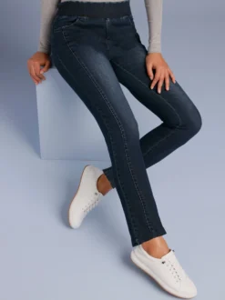 Schlupfjeans mit Taschen-Stickerei
