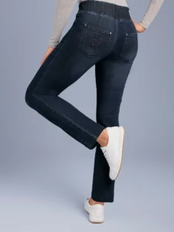 Schlupfjeans mit Taschen-Stickerei