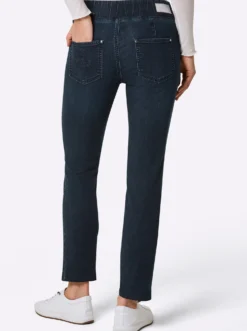 Schlupfjeans mit Taschen-Stickerei
