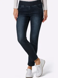 Schlupfjeans mit Taschen-Stickerei