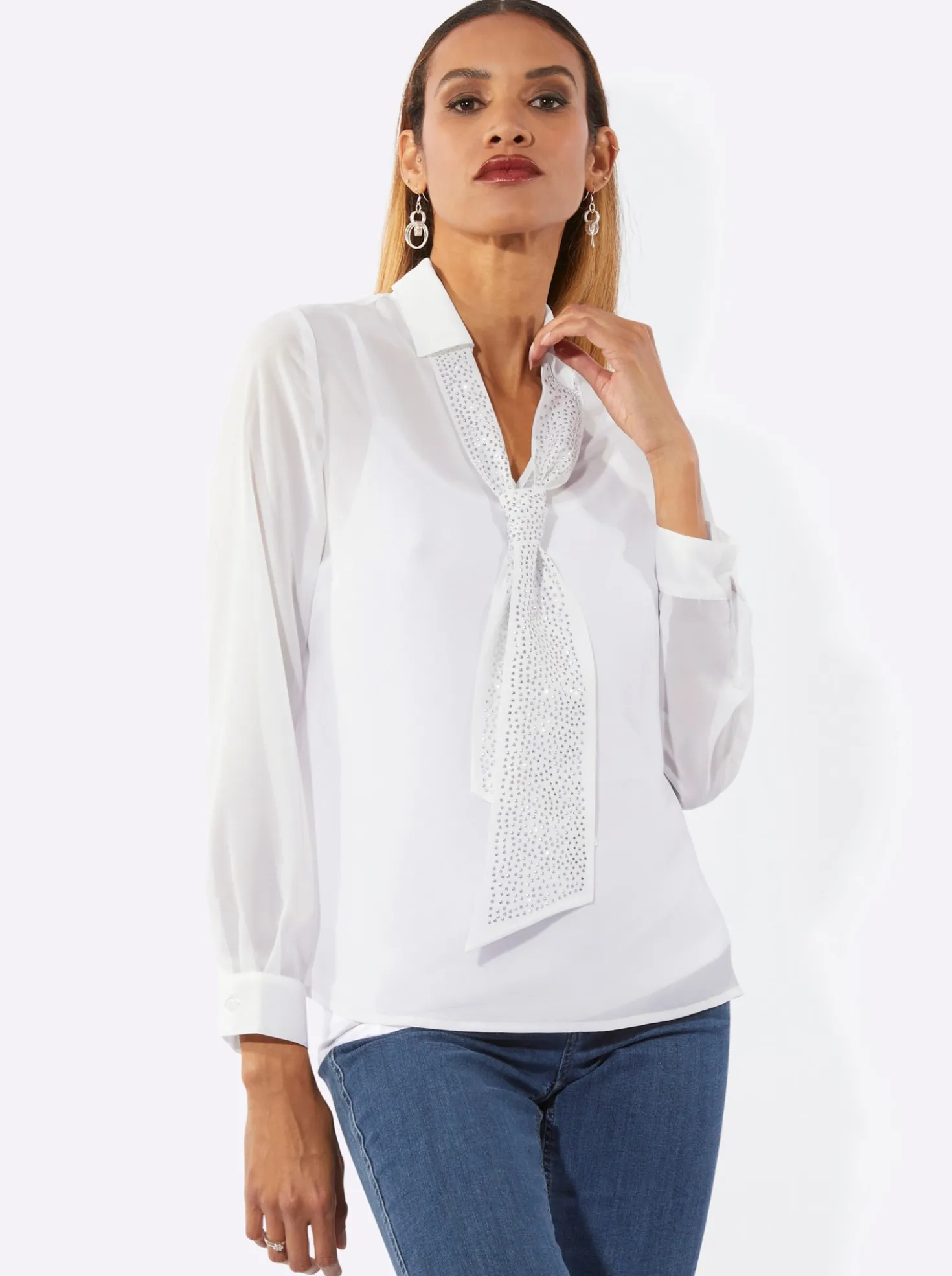 Schluppenbluse mit einknöpfbarem Jersey-Top