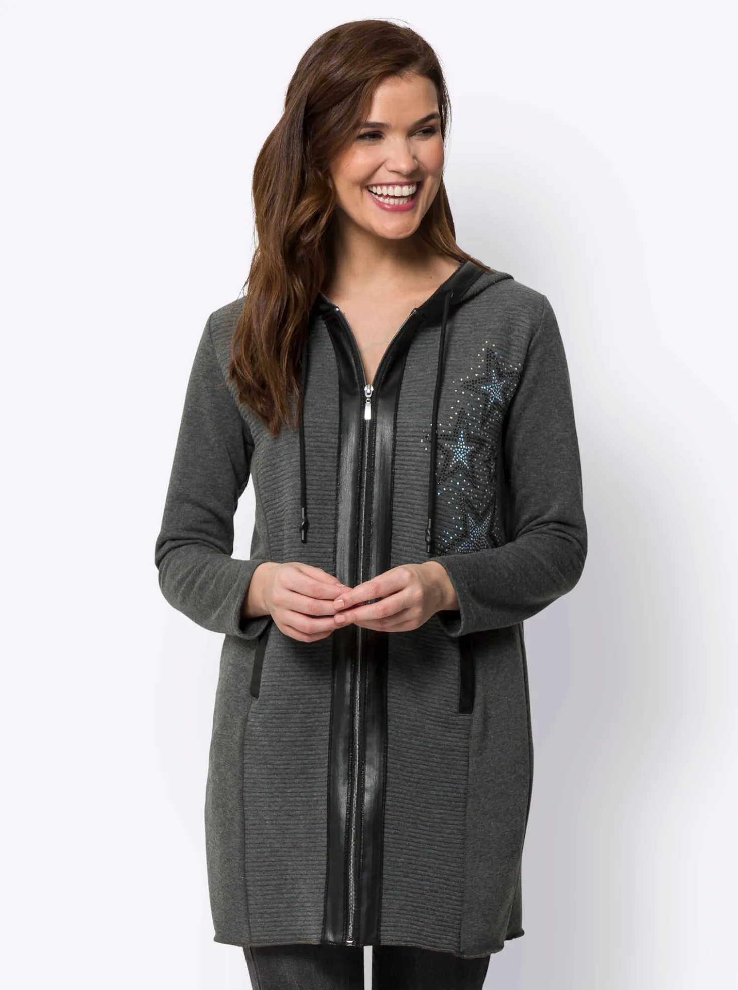 Shirtjacke mit Details aus Leder-Imitat