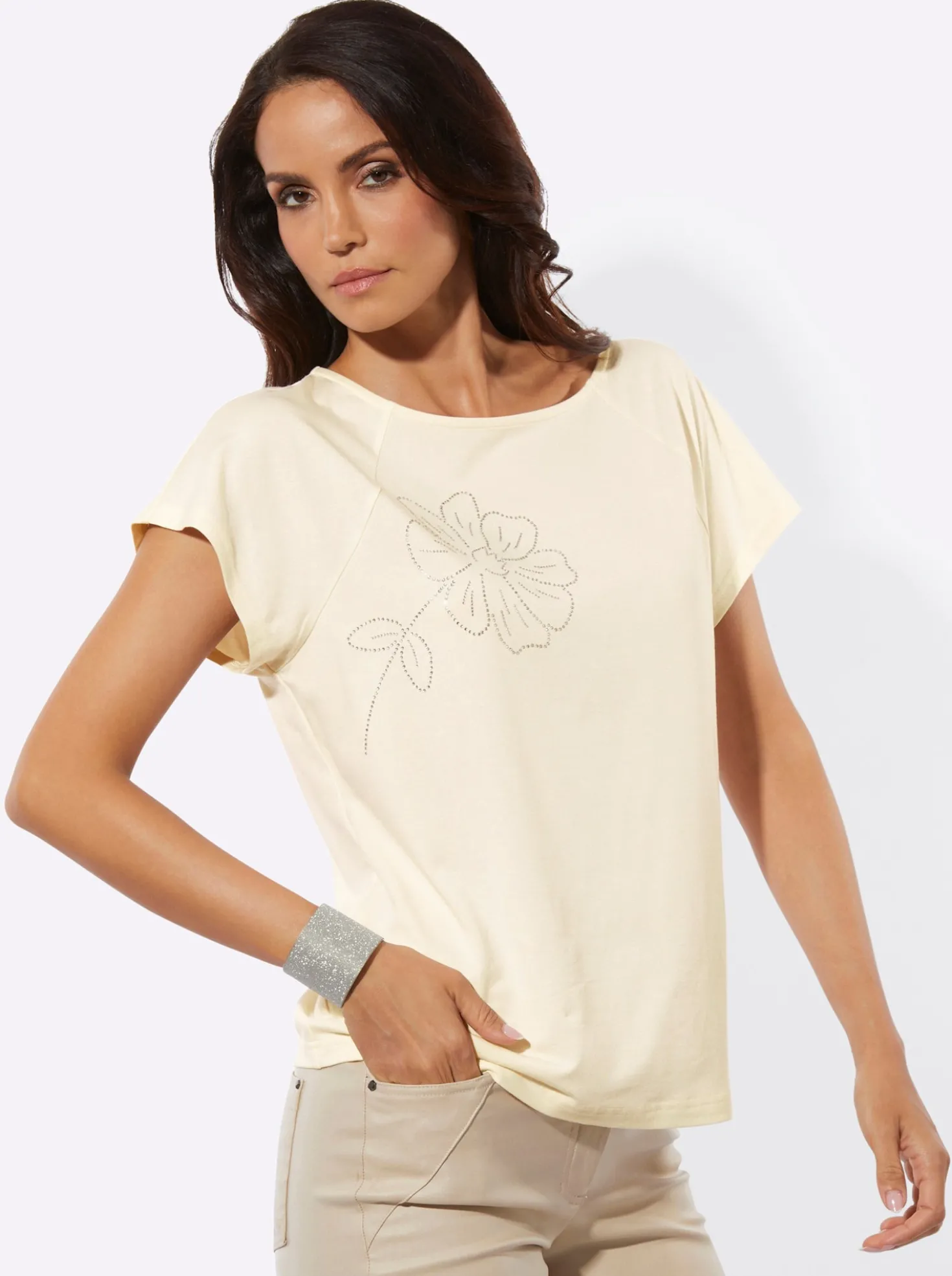Shirt mit platzierter Glitzer-Blüte