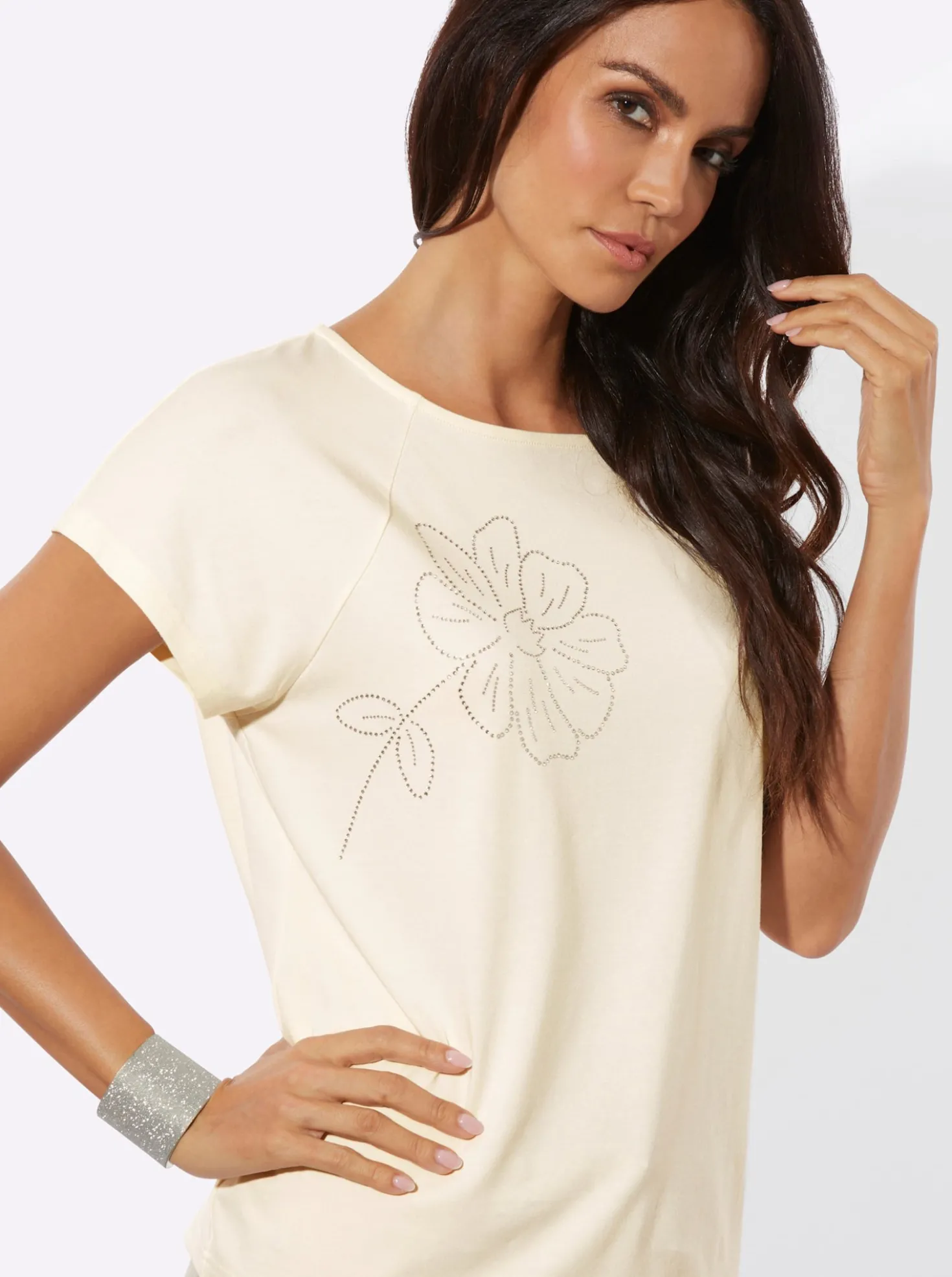 Shirt mit platzierter Glitzer-Blüte